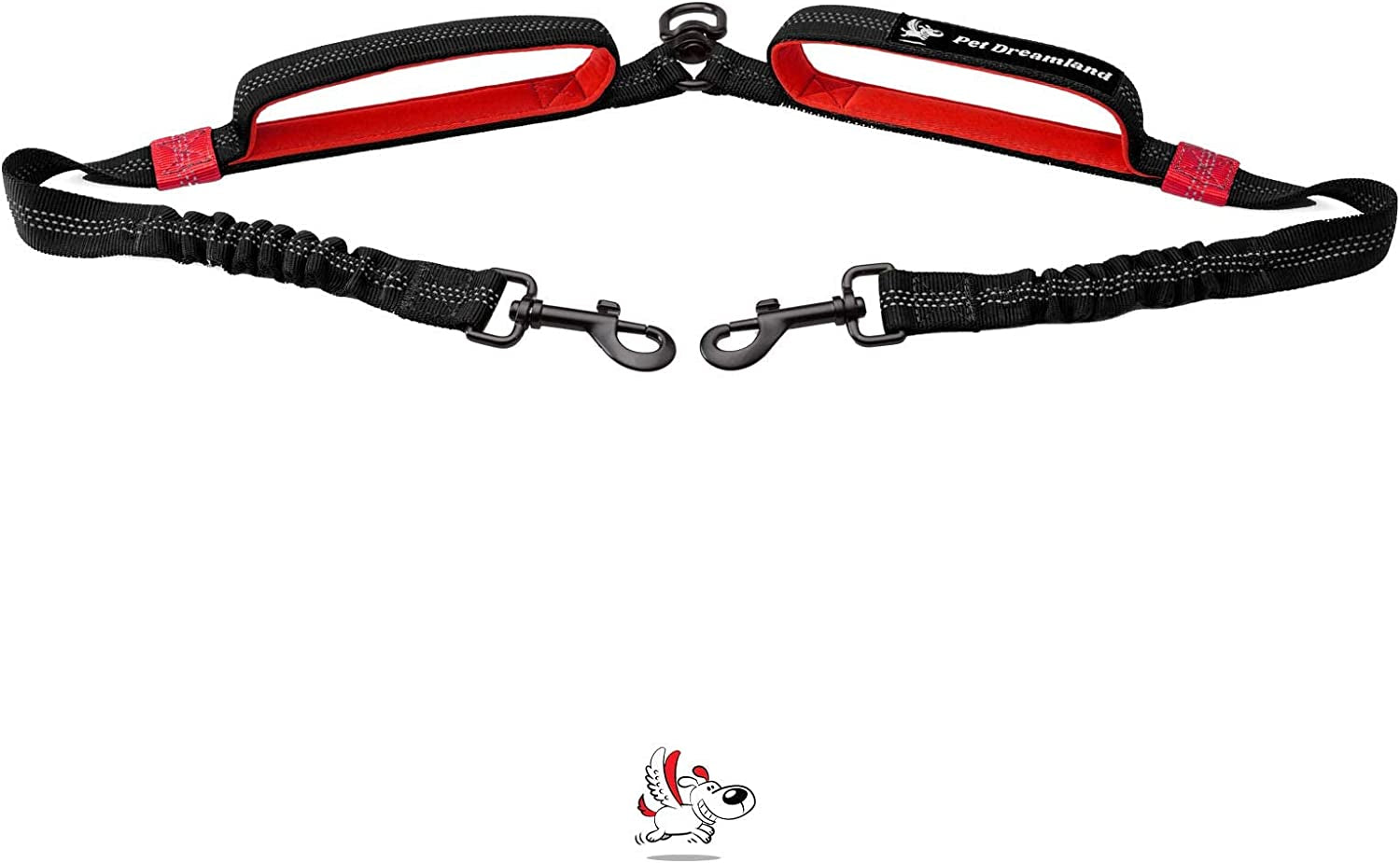 Exquisite Dual Dog Leash Coupler No Tangle Swivel. Premium Quality & Perfect for Walking Two Medium Dogs. You Will Absolutely Love This Amazing Double Attachment (Black & Red)