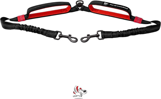Exquisite Dual Dog Leash Coupler No Tangle Swivel. Premium Quality & Perfect for Walking Two Medium Dogs. You Will Absolutely Love This Amazing Double Attachment (Black & Red)