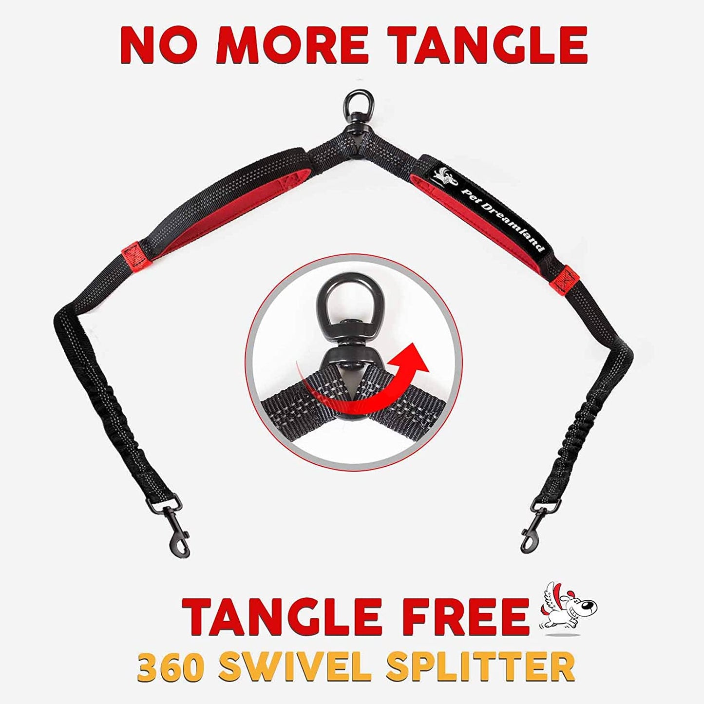 Exquisite Dual Dog Leash Coupler No Tangle Swivel. Premium Quality & Perfect for Walking Two Medium Dogs. You Will Absolutely Love This Amazing Double Attachment (Black & Red)